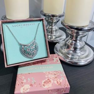 Lucky Brand Silver Played Flower Necklace